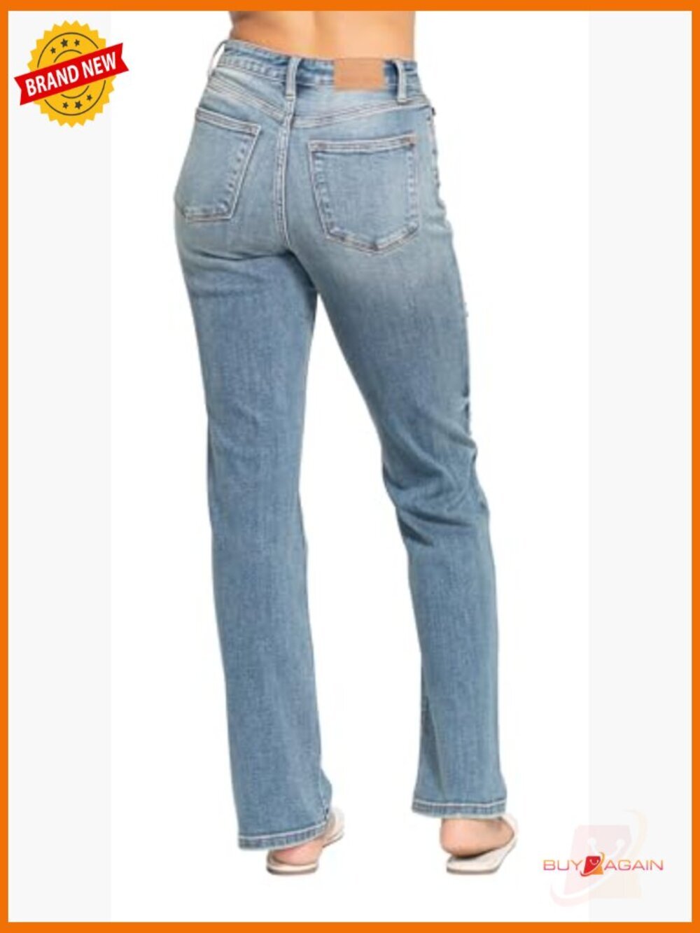 High waisted straight jeans with destroyed detail - Picture 5 of 5